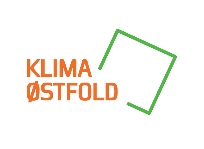 Logo Klima Østfold, orange tekst og grønn kvadrat - Klikk for stort bilde